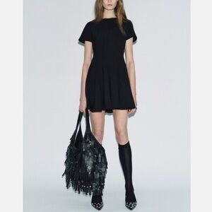 Zara Black Godet Mini Dress - Sleek Short Sleeve Fit